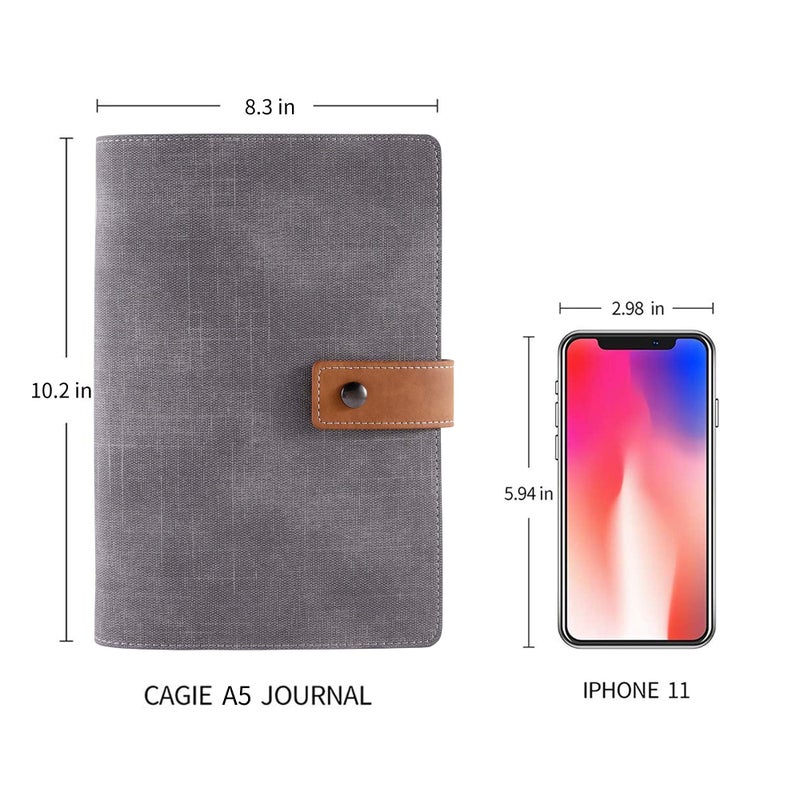 CAGIE A5 Refillable Faux Leather Traveler Notebook Binder Journals 6 Ring Binder Personal Organizer Travel Diary for Women Men Lined Grid Blank Paper with Calendar - Image 2
